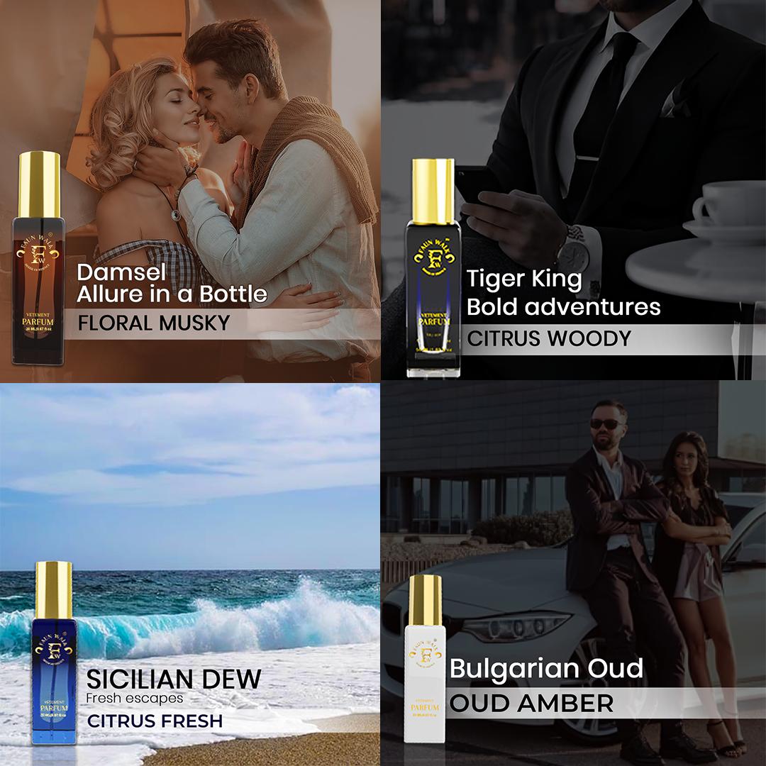 LUXURY UNISEX PERFUME GIFT SET - 4 X 20mls | Blvgari Tygar, Narciso Rodriguez For Her, D&G Light Blue & Gucci Oud - Faun Walk