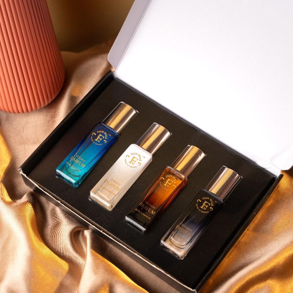 LUXURY UNISEX PERFUME GIFT SET - 4 X 20mls | Blvgari Tygar, Narciso Rodriguez For Her, D&G Light Blue & Gucci Oud - Faun Walk